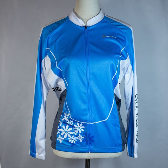 Sponeed Women's Cycling Long Sleeve Jersey Blue White Three Pockets Back Size M - Picture 2 of 14